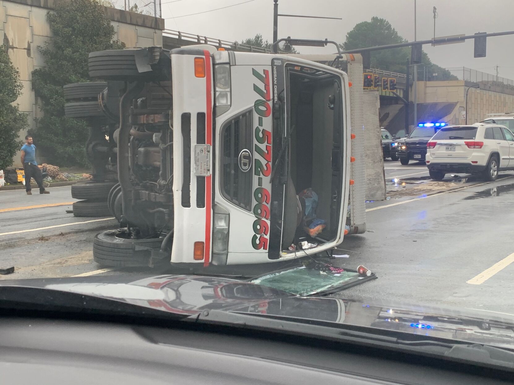 Truck overturned in Smyrna; no serious injuries reported